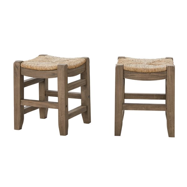 Alaterre Furniture Newport Set of Two 18"H Wood Stools with Rush Seats ANNP202071
